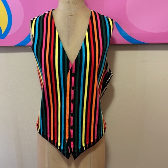 Moschino Cheap Chic Men's Rainbow Striped Shoe String Vest - Picture 2 of 14